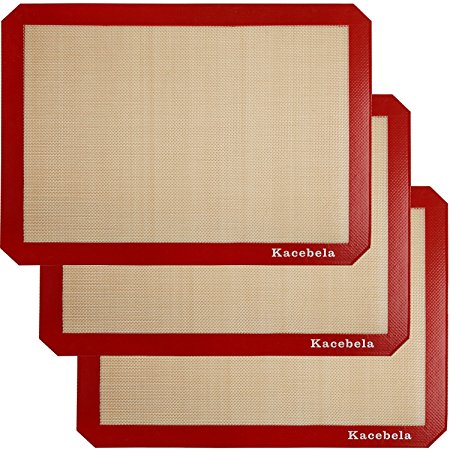 Kacebela Silicone Baking Mat, Non-Stick Baking Mats Set for Half-Size Cookie Sheet, Best for Bake Pans, Rolling, Kneading, Macaron, Pastry, Cookie, Bread Making, 11.6 x 16.5 Inches, 3 Pack