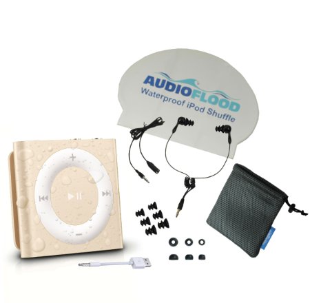 Waterproof Apple iPod Shuffle by AudioFlood with True Short Cord Headphones - Highest Rated Waterproof MP3 Player on Amazon