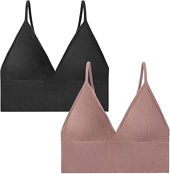 INIBUD Bralette for Women V Neck Sports Bra Workout Crop Tanks Top Yoga Plunge Ribbed Cami Seamless Longline Triangle Comfy