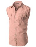 Doublju Men Sleeveless Two Pocket Designed Casual Shirts