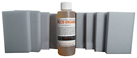 Eco Orange 8 Count with Magic Cleaning Eraser Sponge Cleaning Kit, Comes with Bottle of Eco Orange All-Natural, Concentrated All-Purpose Cleaner. Makes up to 2 Quarts When Diluted, 4 oz.