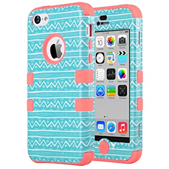 iPhone 5C Case, ULAK 3in1 Anti Slip IPhone 5C Case Hybrid with Soft Flexible Inner Silicone Skin Protective Case Cover for Apple iPhone 5C Zigzag   Coral Pink