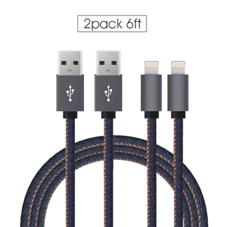 SUMDY 2pcs 6ft iPhone Lightning Cable Charging Cord Denim Apple USB Cable Usb2.0 Data Sync Cable 8 Pin Cable for iPhone 5/5s 6/6s 6 plus/6s plus