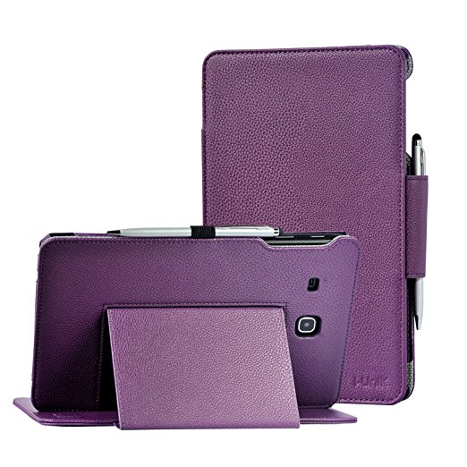 TAB E 8.0 case, Samsung Galaxy TAB E 8.0 inch SM-T377A/P/R/T/V Verizon/Sprint/US Cellular/AT&T/T-Mobile case by i-UniK Slim Folio Case [Bonus Stylus] (Purple)