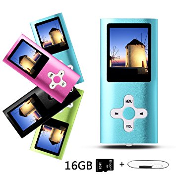 Btopllc MP3 Player, MP4 Player, Music Player, Portable 1.7 inch LCD MP3 / MP4 Player, Media Player 16GB Card, Mini USB Port USB Cable, Hi-Fi MP3 Music Player, Voice Recorder Media Player - Blue