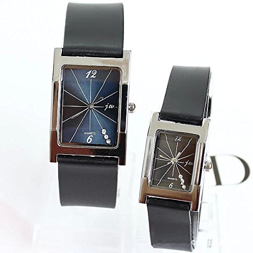 Couple Watches with Crystal Decor Quartz Wristwatches for Lovers Pair in Package (Rectangle/Black)