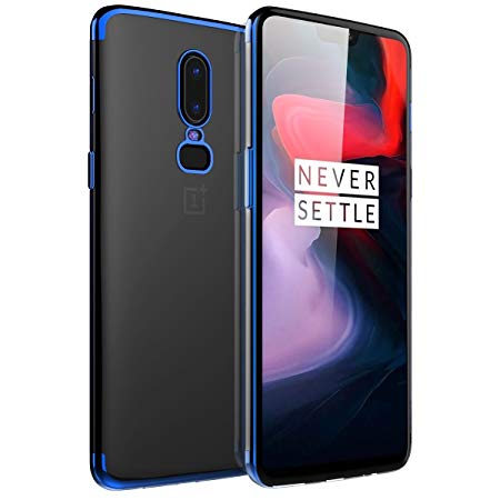 Realike Metal Electroplating Technology Slim Ultra-Thin TPU Case Soft Silicone Skin Protective Back Cover For Oneplus 6 - Clear Blue