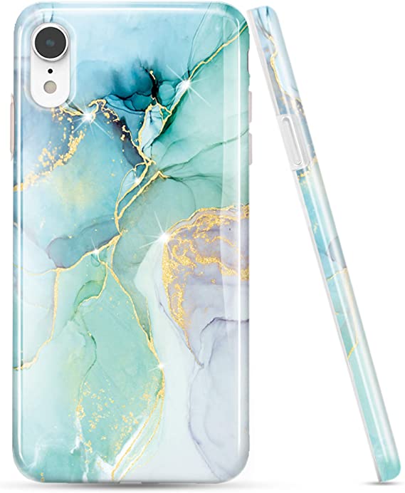 LUOLNH Compatible with iPhone XR Case,Bling Glitter Sparkle Abstract Marble Design Slim Shockproof Flexible Soft Silicone Rubber TPU Bumper Cover Skin Case for iPhone Xr 6.1 inch -Abstract Mint