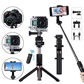 YOKKAO Upgraded Selfie Stick Tripod Waterproof Selfie Stick for Go Pro with Wireless Remote Control Selfie Stick for Gopro Compatible with Bluetooth Enabled Smartphones, Gopro, Digital Cameras