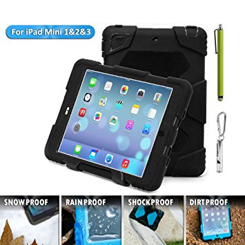 Aceguarder global design new products iPad mini 1&2&3 case snowproof waterproof dirtproof shockproof cover case with stand Super protection for kids Outdoor adventure sports tourism Gifts Outdoor Carabiner   whistle   handwritten touch pen (ACEGUARDER brand)(Black)