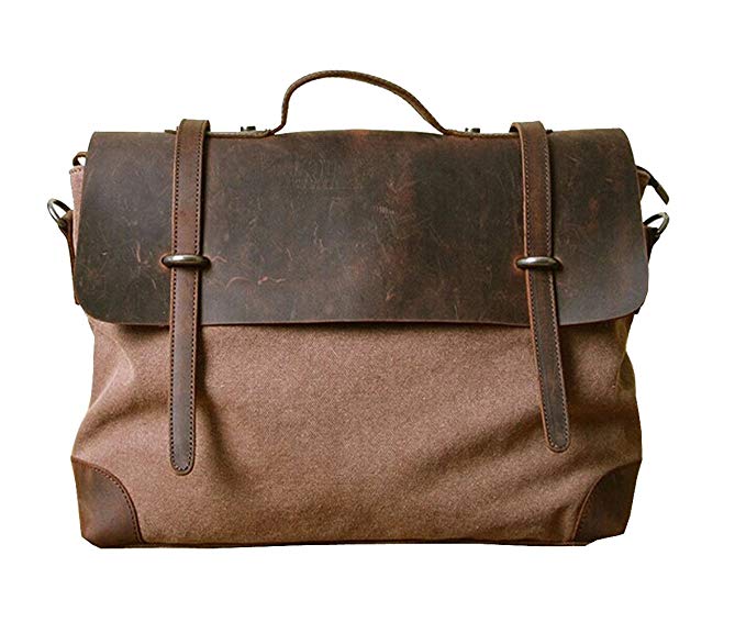 Berchirly Canvas Real Leather Men Messenger Bag Handbag