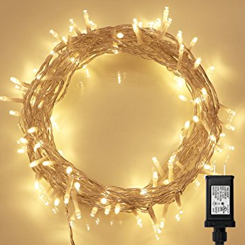 100 LED Indoor Fairy Lights w/ Remote & Timer on 36ft Clear String (8 Modes, Dimmable, Low Voltage Plug, Warm White)