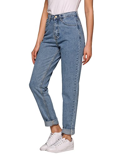 Evensleaves Women's Jeans, High Waist Solid Vintage Straight-Leg Denim Pants