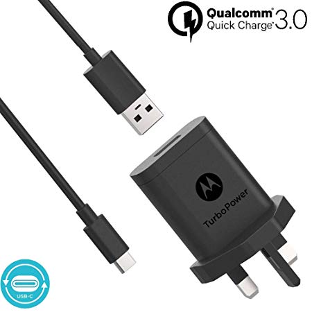 motorola Original- TurboPower 18W Wall Charger with SKN6473A 3.3ft (1m) USB-A to USB-C cable in retail box with Authentication Label and User Guide