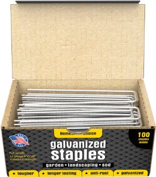 100 6-Inch Galvanized Garden Landscape Sod Staples Stakes Pins, Anti-Rust 11-Gauge - For Weed Barrier Fabric, Ground Cover, Sod, Landscaping, Garden, Soaker Hose, Dog Fence, Irrigation, Plant Cages