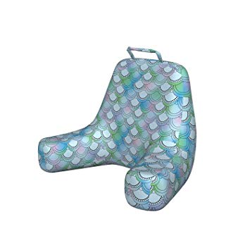 Ambesonne Fish Scale Husband Pillow with Back Pocket, Japanese Squama Pattern with Smooth Color Change Marine Fantasy Mermaid Tail, Reading Cushion for Dorm Essentials, X-Large, Teal White