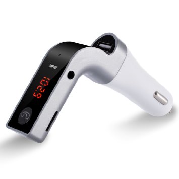 AGPtEK Wireless Car FM Transmitter Bluetooth MP3 Music Player Hands-free Car Kit Charger (Silver)