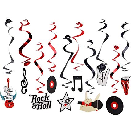 Rock & Roll Theme Party Foil Swirl Decorations Rock Star Music Party Hanging Ceiling Decoration 10 Piece Multi Color SUNBEAUTY