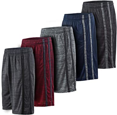 Essential Elements 5 Pack: Men's Active Quick-Dry Lightweight Athletic Workout Gym Drawstring Basketball Shorts with Pockets