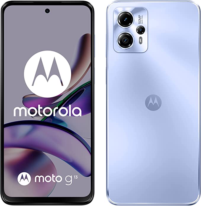 Motorolo moto (g13, 6.5 Inch 90 Hz HD  Display, 50 MP Quad Pixel Camera, Dolby Atmos Stereo Speakers, 5000 mAh Battery, TurboPower Charging, 4/128 GB, Dual SIM), Lavender Blue