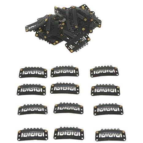 Geoot Snap Clips 50pcs U-shape Metal Clips for Hair Extensions DIY (Black)