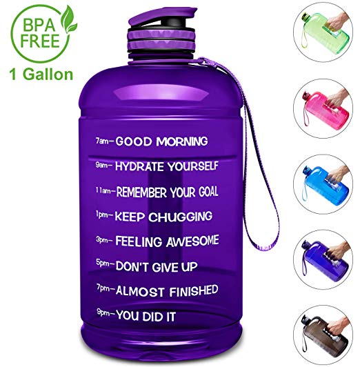 Venture Pal Large 128oz/74oz Leakproof BPA Free Fitness Sports Water Bottle with Motivational Time Marker to Ensure You Drink Enough Water Throughout The Day