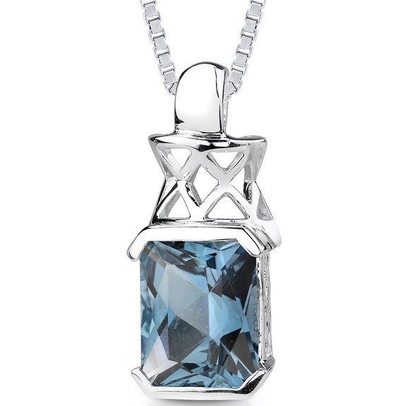 5.00 cts Radiant Cut London Blue Topaz Pendant in Sterling Silver Rhodium Nickel Finish