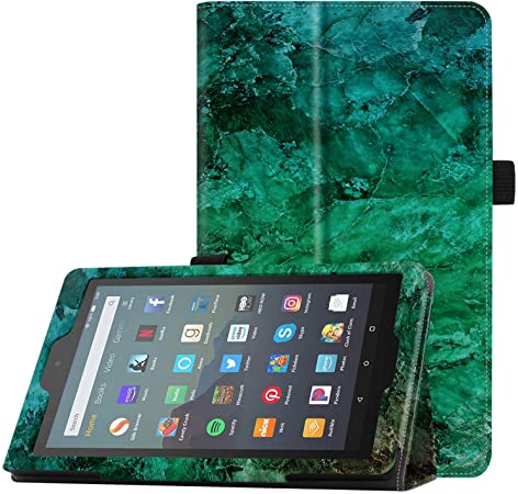 Famavala Folio Case Cover Compatible with All-New 7" Fire 7 Tablet [9th Generation, 2019 Release] (GreenMarble)