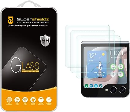Supershieldz (3 Pack) Designed for Samsung Galaxy Z Flip 5 5G (Front Screen Only) Tempered Glass Screen Protector, Anti Scratch, Bubble Free