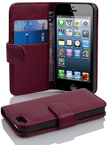 Cadorabo Book Case Works with Apple iPhone 5 / iPhone 5S / iPhone SE in Pastel Purple - with Stand Function and Card Slot Made of Structured Faux Leather - Wallet Etui Cover Pouch PU Leather Flip