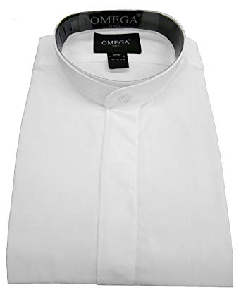 OmegaTux Men’s Banded Collar(mandarin Collar) White Dress Shirt, Non Pleat