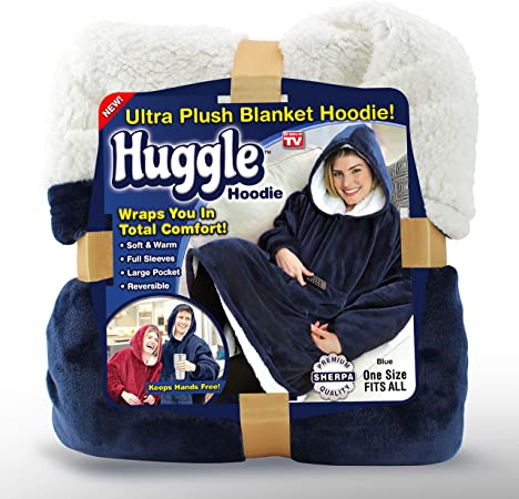 Ontel Huggle Hoodie | Hooded Robe, Spa, Bathrobe, Sweatshirt, Fleece, Pullover, Blanket, Mens, Womens | As Seen on TV (Blue)