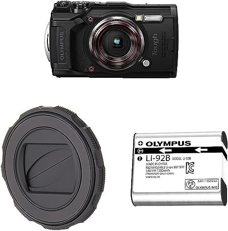 OM System Olympus TG-6 Black Underwater Camera & LB-T01 Lens Barrier & Li-92B Rechargeable Battery (Silver)