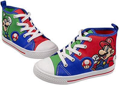 Super Mario Brothers Mario and Luigi Kids Shoe, Nintendo Hi Top Tennis Shoes Sneaker with Laces,Toddlers and Kids, size 7 to 3