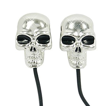 HDE Silver Metal Skull Head Phones 3.5mm Port Stereo Earphone Novelty Design Earbud Headset