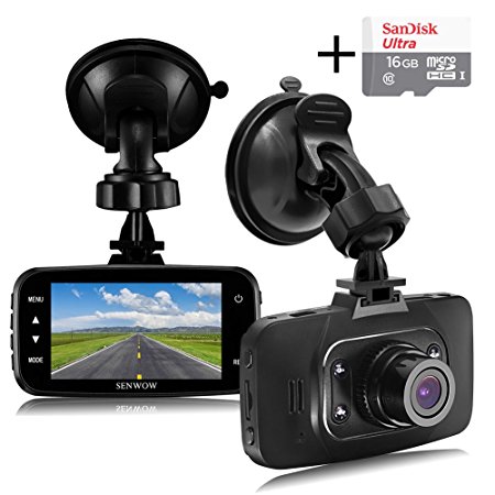 Senwow Dash Cam (16GB Card Included) 1080P Full HD Car Camera 2.7” LCD Driving Video Recorder Dashboard DVR Built In G-Sensor, Loop Recording, Night Vision, Parking Monitor, Motion Detection, WDR