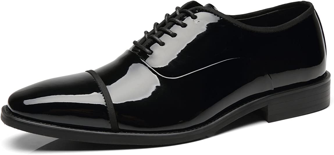 Faranzi Tuxedo Shoes Patent Leather Wedding Shoes for Men Cap Toe Lace up Formal Business Oxford Shoes