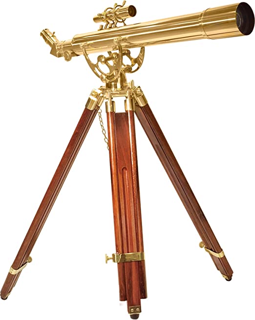 BARSKA Anchormaster 28x60m Brass Refractor Telescope w/ Mahogany Floor Tripod