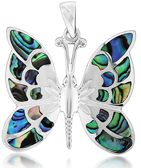 Tuscany Silver Sterling Silver Pave Shell Butterfly Pendant