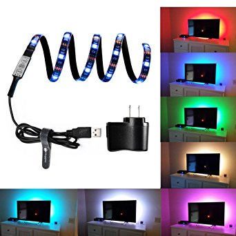 TV Backlight, BearMoo USB Led Light Strip With Wireless Remote – 78in Backlight For TV - 10-Level Brightness Dimmable - Bright White Light - Dustproof (RGB)