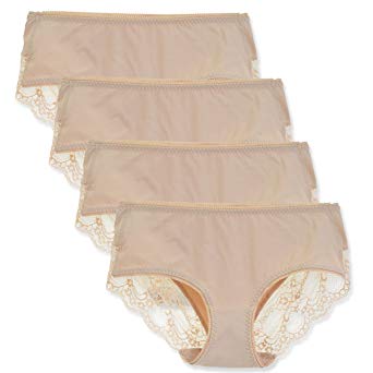 LIQQY Women's 4 Pack Cotton Mid Rise Full Coverage Hipster Brief Underwear