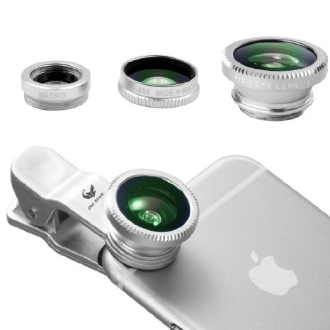OldShark® 3 in 1 Clip-On 180 Degree Supreme Fisheye   0.65X Wide Angle  10X Macro Lens For iPhone 6 / 6 Plus, iPhone 5 5S 4 4S Samsung HTC Blackberry and All Phones with Camera Diameter Less than 13mm Silver