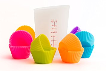 U Must Have - 24 Colored Silicone Cupcake Baking cups for Muffins or Liners mini Molds / Silicone mold muffin   1 Silicone Measuring Cup (500ml/2 cups): set for baking cupcakes