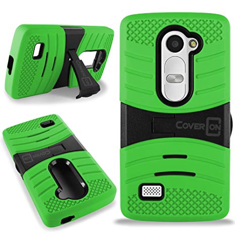 CoverON for LG Leon Tribute 2 Risio Case - [Titan Armor Series] Hybrid Hard and Soft Shockproof Dual Layer Protective Phone Cover with Kickstand - (Neon Green & Black)