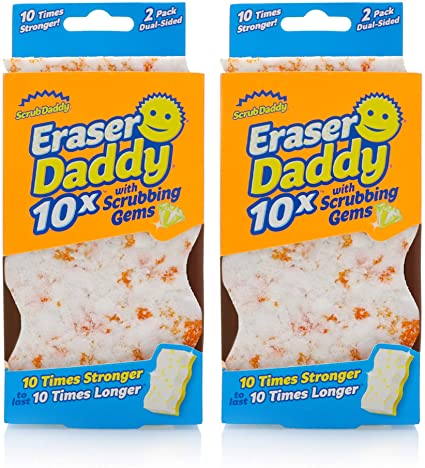 Scrub Daddy - Eraser Daddy 10x with Scrubbing Gems Dual-Sided Scrubber and Eraser, Lasts 10x Longer Than Ordinary Melamine Erasers, Water Activated, Dual Sided, Ergonomic, 2ct (Pack of 2)