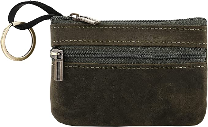 Coin Purse for Men, Coin Pouch for Men, Genuine Leather Mens Tray Purses Coin Purse Cash Change Wallet Key Holder Money Pouch (dark green)