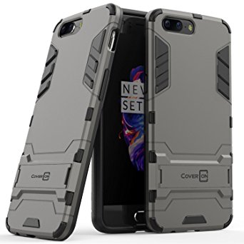 OnePlus 5 Kickstand Case, CoverON [Shadow Armor Series] Hard Slim Hybrid Kickstand Phone Cover Case for OnePlus 5 - Gray / Black