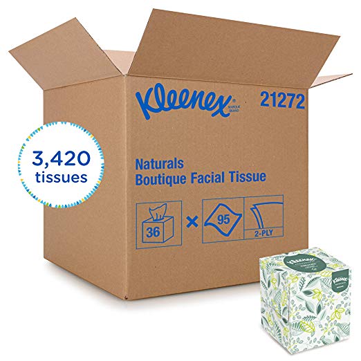 Kleenex 21272 Naturals Facial Tissue, 2-Ply, White, 95 per Box (Case of 36 Boxes)