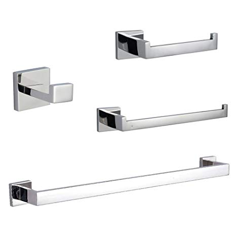 KES SUS304 Stainless Steel Bathroom Accessories Set Single Towel Bar Robe Hook Toilet Paper Holder Towel Ring Wall Mount, Polished Finish, LA250-42