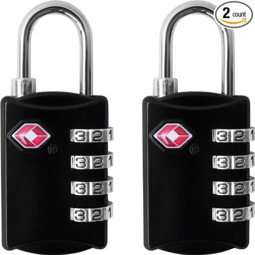 TSA Luggage Locks (2 Pack) - 4 Digit Combination Steel Padlocks - Approved Travel Lock for Suitcases & Baggage